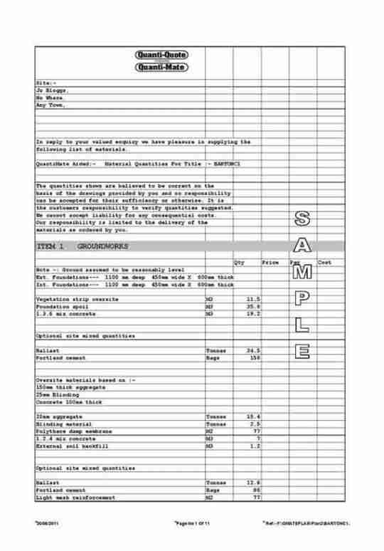 QuantiQuote Sample Quote QunatiQuote Estimation Service Sample