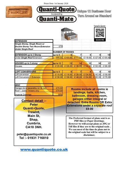 QuantiQuote Estimation Services Pricelist for Quanti-Quote Estimating Services